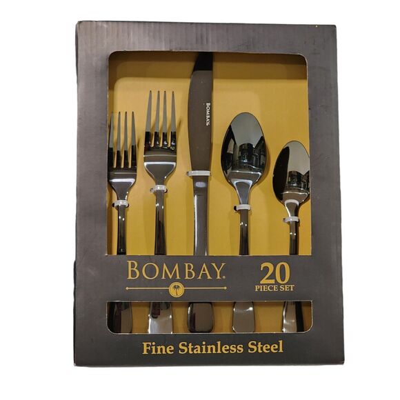 Bombay 20 Pc Set MARSALA Fine Stainless Steel Utensils Flatware Black NEW - Picture 7 of 10